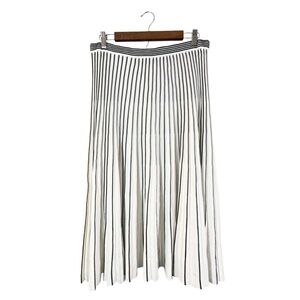 Jarbo Midi Skirt White Black Stripe Plisse Mircro Pleated Pull On Waist, Size 3